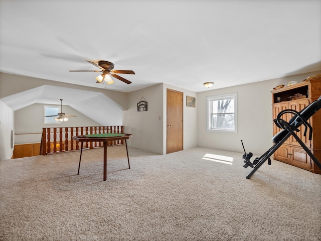 17170 Highview Ave, Minnewaska Twp, MN 56334 - game room featuring a ceiling fan and carpet