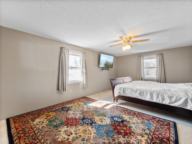 17170 Highview Ave, Minnewaska Twp, MN 56334 - carpeted bedroom with a textured ceiling and a ceiling fan