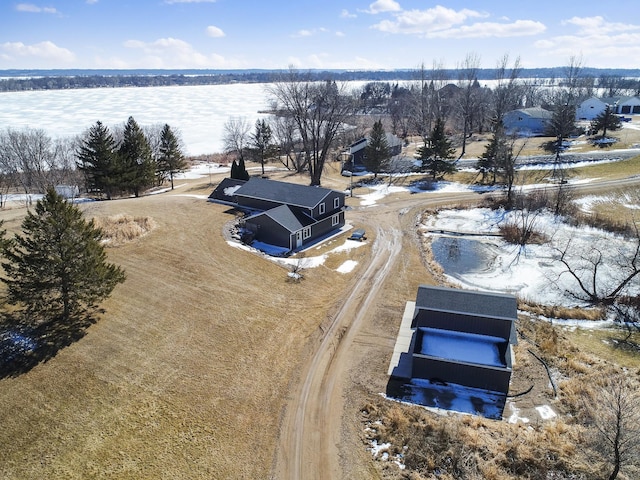 17170 Highview Ave, Minnewaska Twp, MN 56334 - snowy aerial view featuring a water view