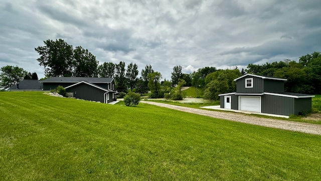 17170 Highview Ave, Minnewaska Twp, MN 56334 - view of green lawn featuring an outdoor structure, gravel driveway, and view of scattered trees