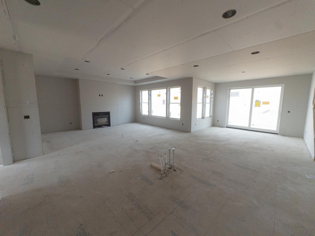 unfurnished living room with a fireplace