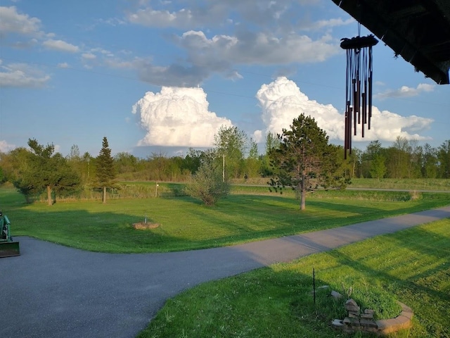 view of property's community with a lawn