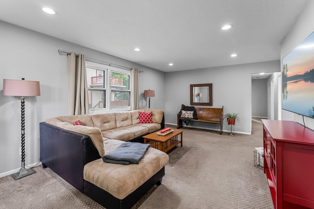 607 Adams St NE, Minneapolis, MN 55413 - living room with light colored carpet, recessed lighting, baseboards, and a textured ceiling