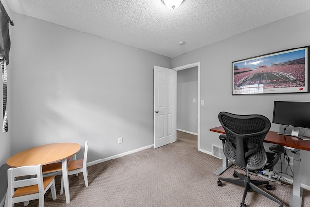 607 Adams St NE, Minneapolis, MN 55413 - home office with a textured ceiling, carpet floors, and baseboards