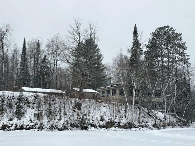 view of yard layered in snow