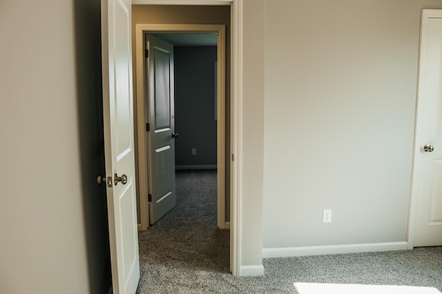 hallway with baseboards and carpet floors