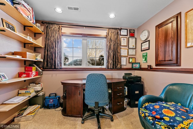 office area featuring recessed lighting and visible vents