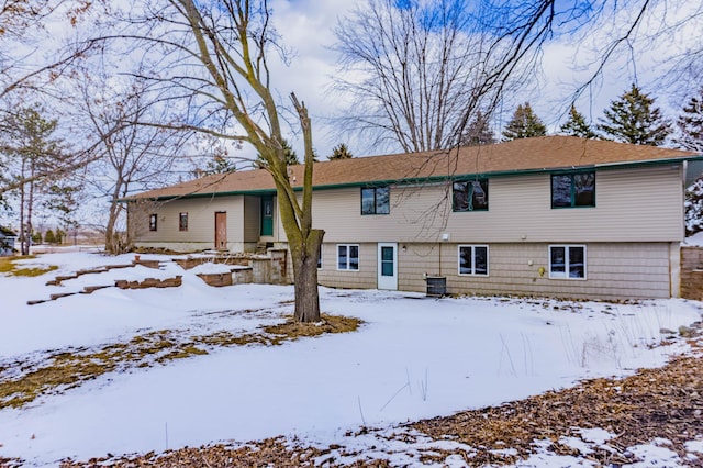 view of snow covered property