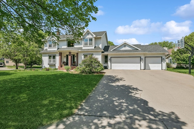 2415 Field Ct, Saint Cloud, MN 56301 - view of front of home featuring driveway, a front yard, an attached garage, a shingled roof, and a porch