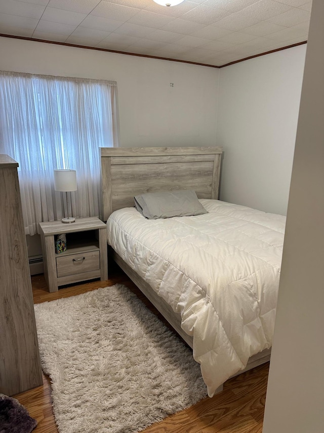 1421 Riverside Dr NW, Baudette, MN 56623 - bedroom with wood finished floors, ornamental molding, and a baseboard heating unit