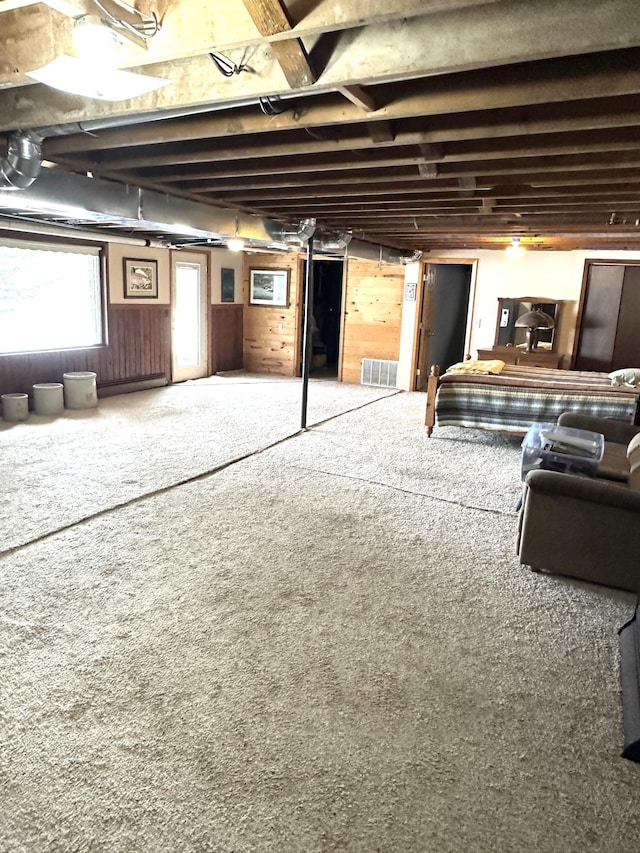 1421 Riverside Dr NW, Baudette, MN 56623 - basement with carpet flooring and wooden walls