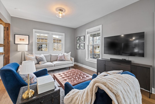 living room featuring baseboards and wood finished floors