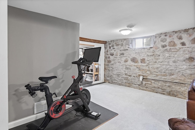 workout room with carpet and visible vents