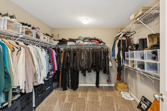 walk in closet with carpet