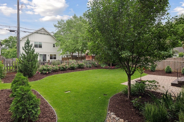 view of yard featuring a patio and a fenced backyard