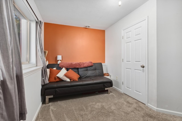 sitting room featuring baseboards and carpet