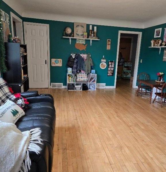 living room featuring baseboards and hardwood / wood-style floors