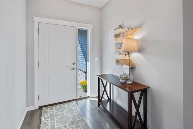 entryway featuring baseboards and wood-type flooring