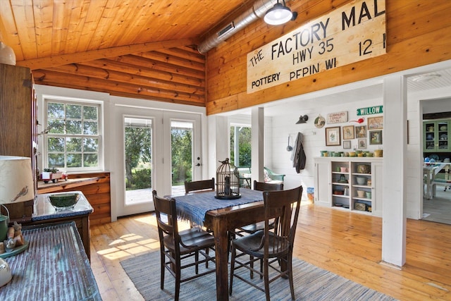 sunroom / solarium with wood ceiling and lofted ceiling