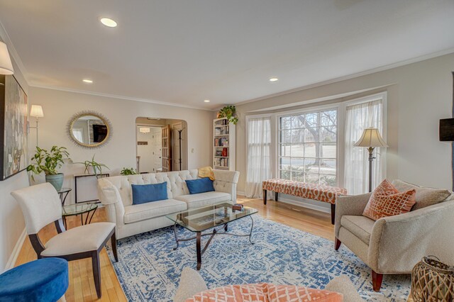 5920 Colfax Ave S, Minneapolis, MN 55419 - living room featuring recessed lighting, ornamental molding, and wood finished floors