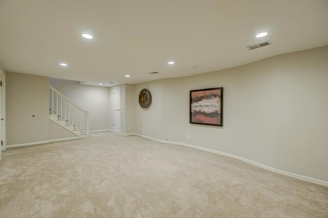 5920 Colfax Ave S, Minneapolis, MN 55419 - unfurnished room with recessed lighting, light carpet, stairway, and baseboards