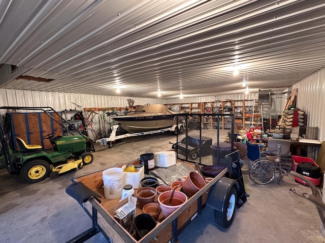 garage with metal wall