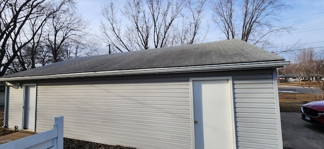 view of outdoor structure featuring an outbuilding and fence