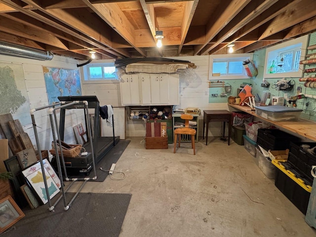 basement featuring a workshop area