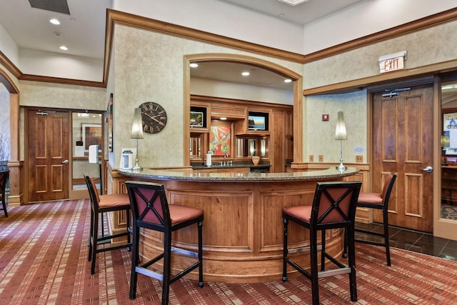500 Grant St Unit 807, Minneapolis, MN 55404 - bar with a dry bar, recessed lighting, arched walkways, and a towering ceiling
