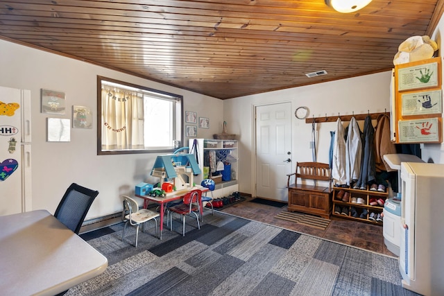 interior space featuring wood ceiling