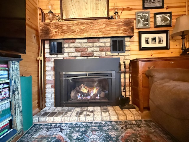 2897 Indian Mound Rd, Luck, WI 54853 - detailed view of wood walls and a fireplace