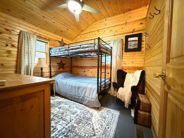 2897 Indian Mound Rd, Luck, WI 54853 - bedroom featuring wooden ceiling, vaulted ceiling, and wood walls
