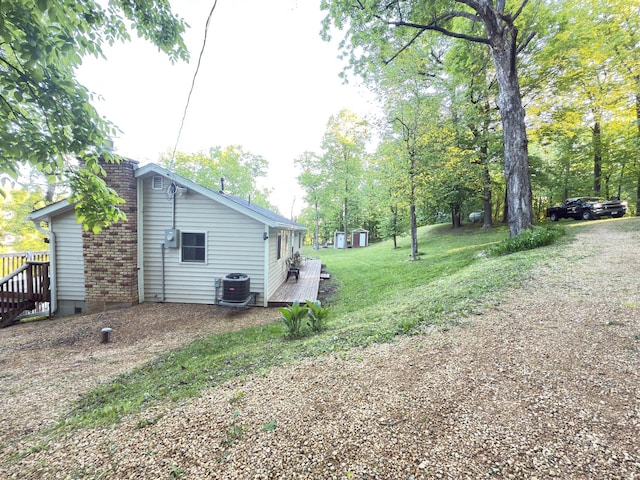 2897 Indian Mound Rd, Luck, WI 54853 - view of green lawn featuring central air condition unit and a wooden deck