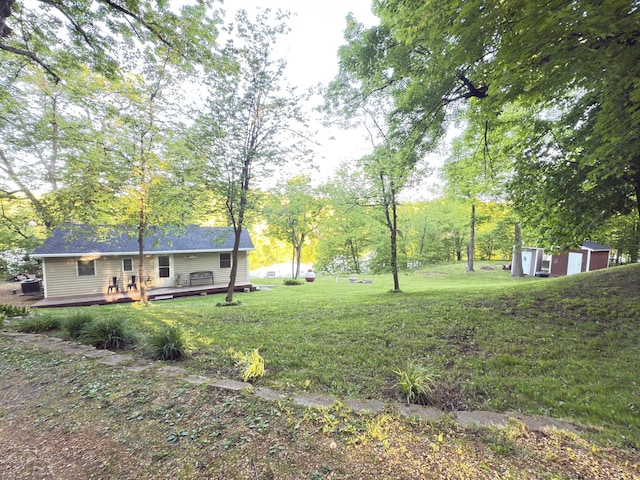 2897 Indian Mound Rd, Luck, WI 54853 - view of green lawn with a deck
