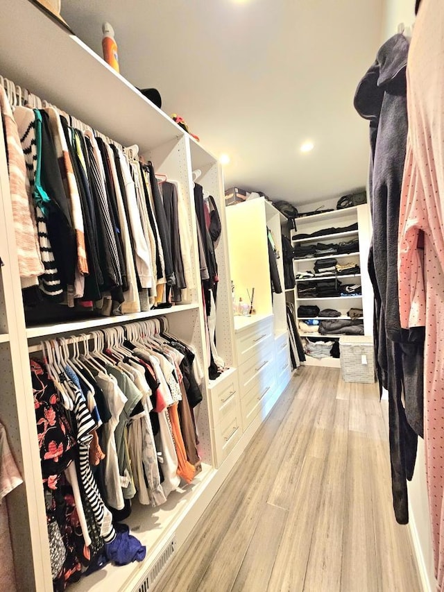 walk in closet featuring wood finished floors