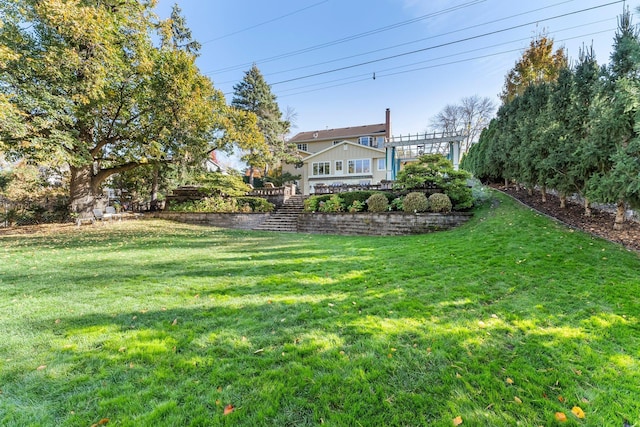 view of yard with stairway