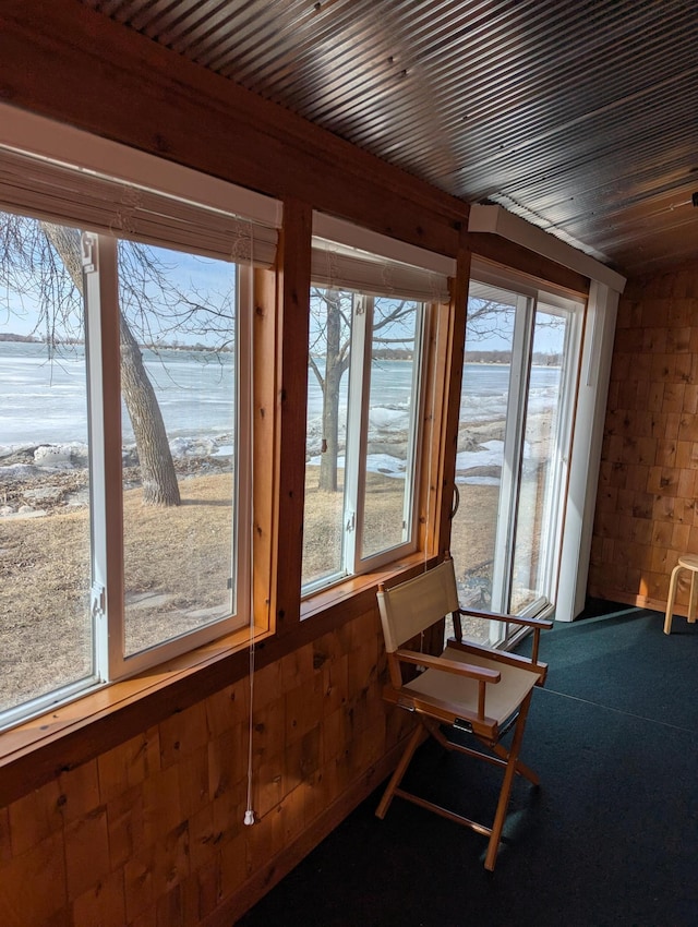 sunroom with wooden ceiling