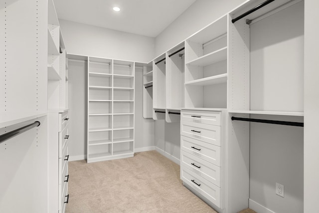 spacious closet with light colored carpet