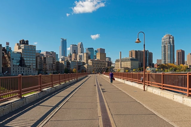 view of property's community with a city view and fence