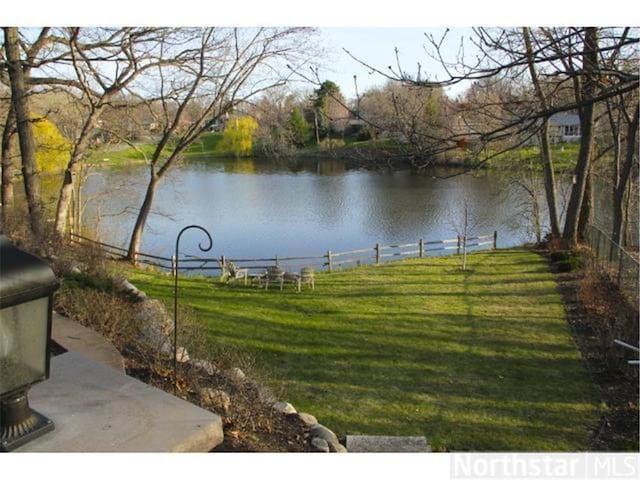 property view of water with fence