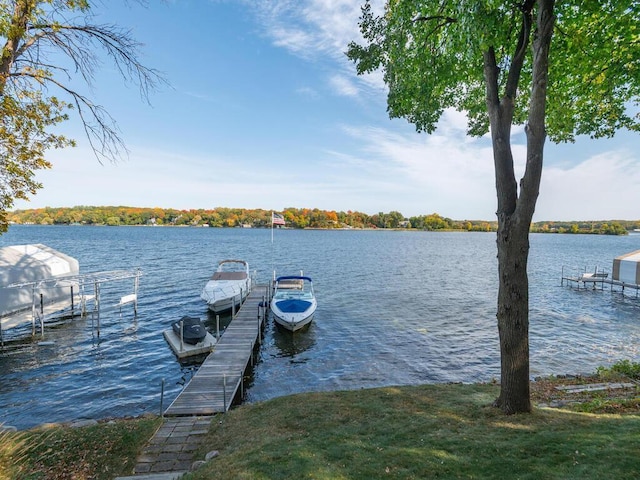 view of dock featuring a water view