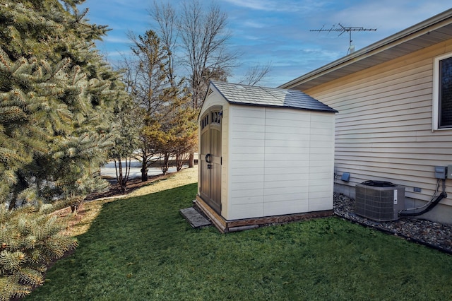 view of shed featuring cooling unit