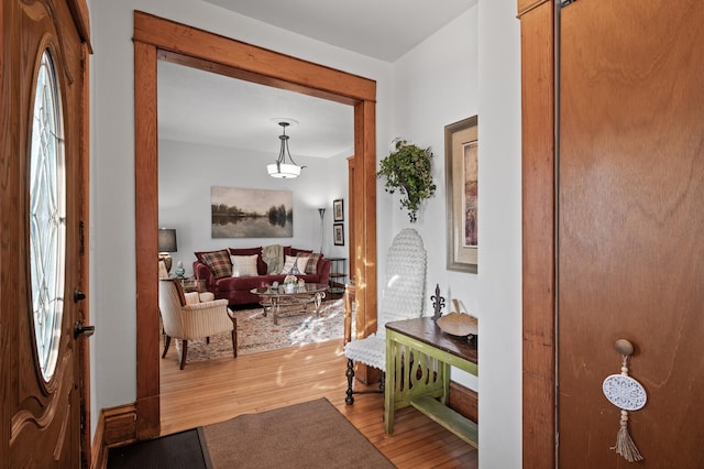 entrance foyer with light wood-style floors