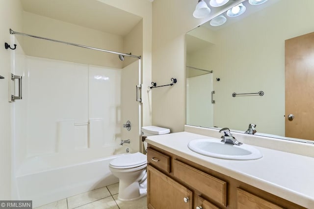 full bathroom featuring toilet, bathtub / shower combination, vanity, and tile patterned flooring