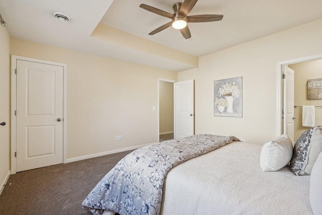 bedroom featuring baseboards, carpet, and a ceiling fan