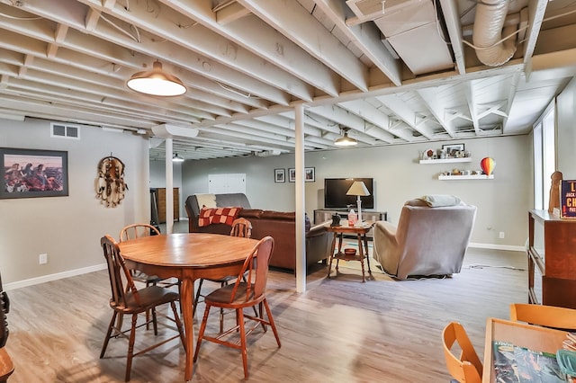 dining space featuring visible vents, baseboards, and wood finished floors