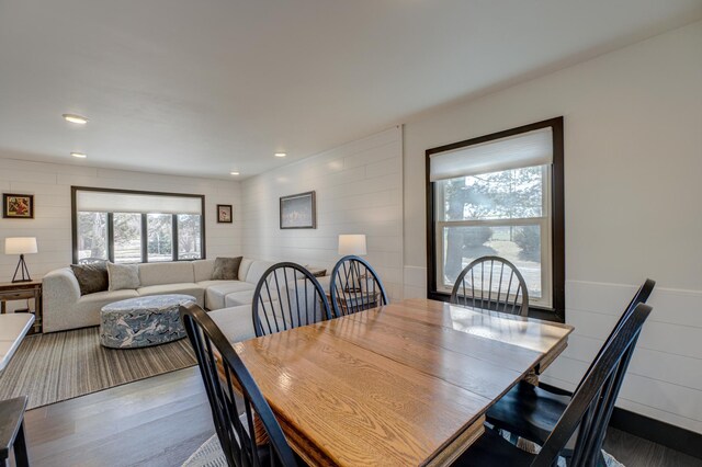 1109 Saint Croix Hts, Hudson, WI 54016 - dining room with wood finished floors, recessed lighting, and wood walls