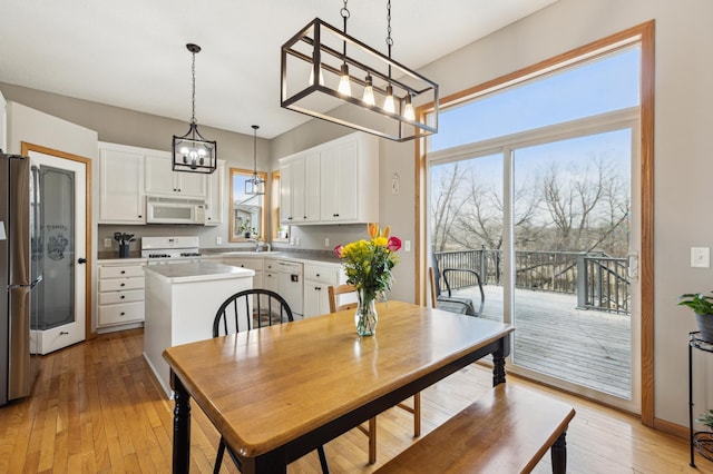 2316 Coldwater Xing, Mayer, MN 55360 - dining space featuring healthy amount of natural light, light wood-style floors, and a chandelier