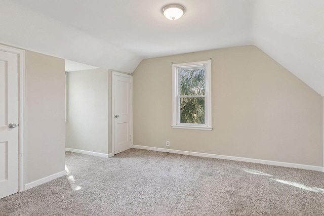 additional living space with baseboards, lofted ceiling, and carpet