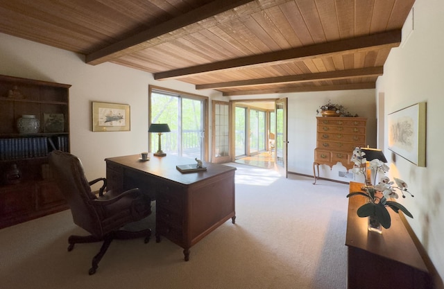 6 Crocus Ln, North Oaks, MN 55127 - carpeted office with wooden ceiling and beam ceiling